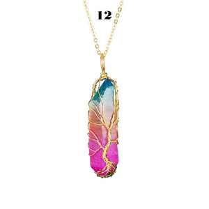 Rainbow Stone Tree of life Pendant Necklace