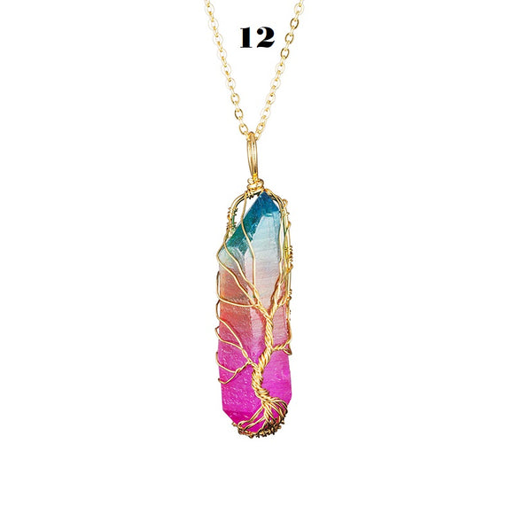 Rainbow Stone Tree of life Pendant Necklace