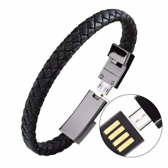 Outdoor Portable Leather Mini Micro USB Bracelet Charger